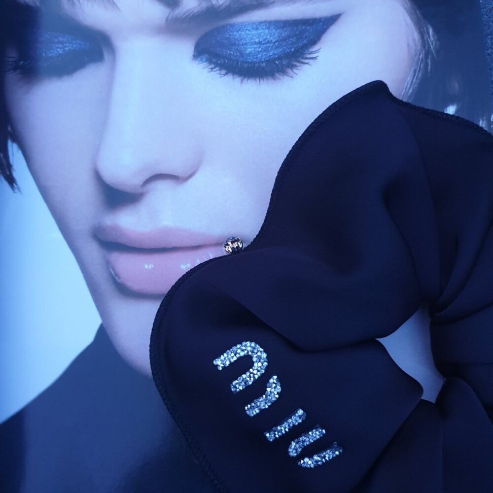 Miu Miu Black Hair Bow with Silver Sparkle